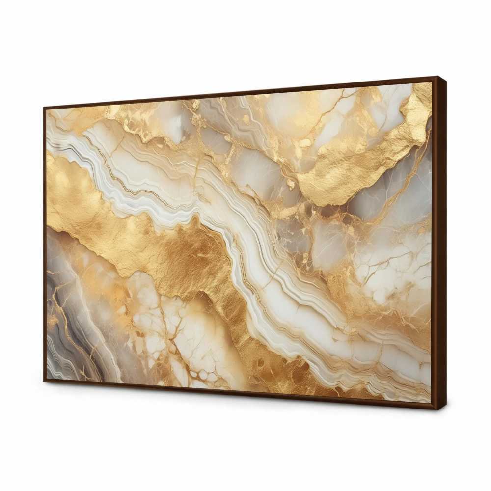 Quadro Decorativo Abstrato Branco e Ouro Liquido